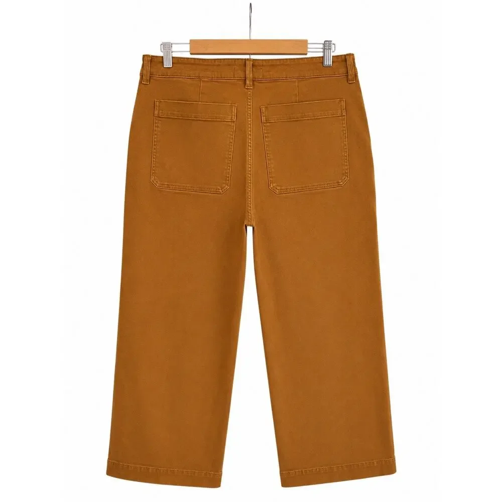 Everlane Women’s 16 Straight Leg Crop Pants Ultra High Rise Ochre Stretch Cotton